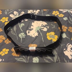 Ralph Lauren Polo Leather Bow Buckle Black Elastic snap back Belt size Large